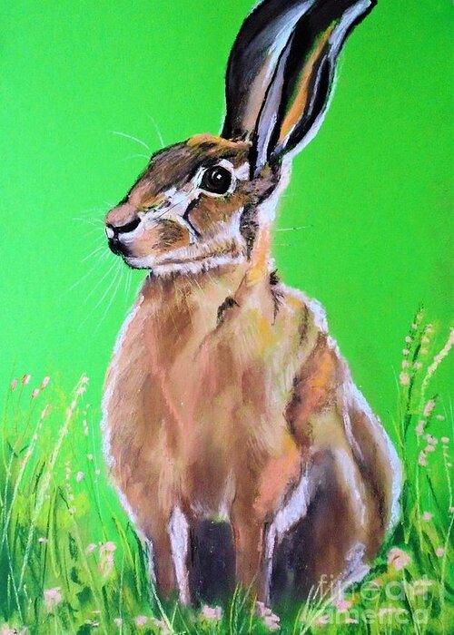 Hare Greeting Card featuring the pastel Hare in Wild Flower Meadow by Angela Cartner