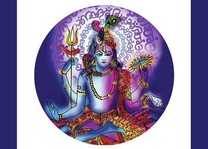 Shiva Greeting Card featuring the painting Hari Hara Krishna Vishnu by Guruji Aruneshvar Paris Art Curator Katrin Suter