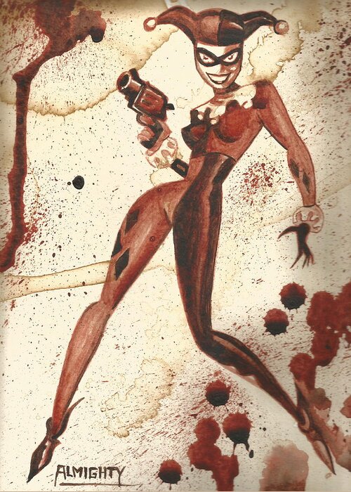 Ryan Almighty Greeting Card featuring the painting HARLEY QUINN - dry blood by Ryan Almighty