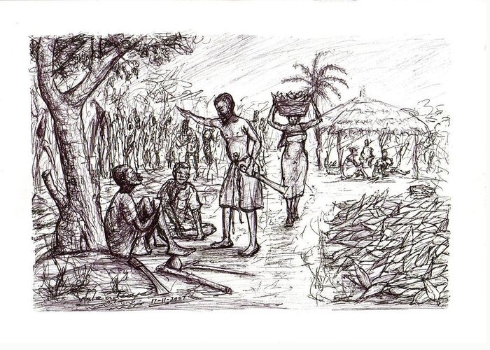  Trees Greeting Card featuring the drawing Harvest Time by Wale Adeoye