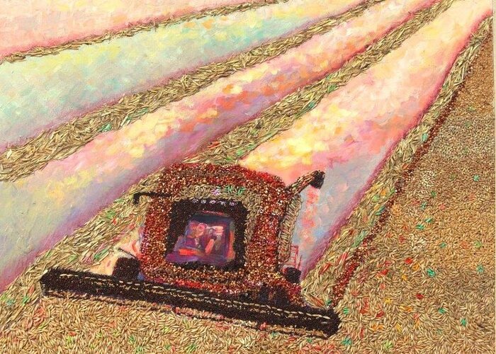 Harvest Greeting Card featuring the mixed media Harvesting Our Prairies by Naomi Gerrard