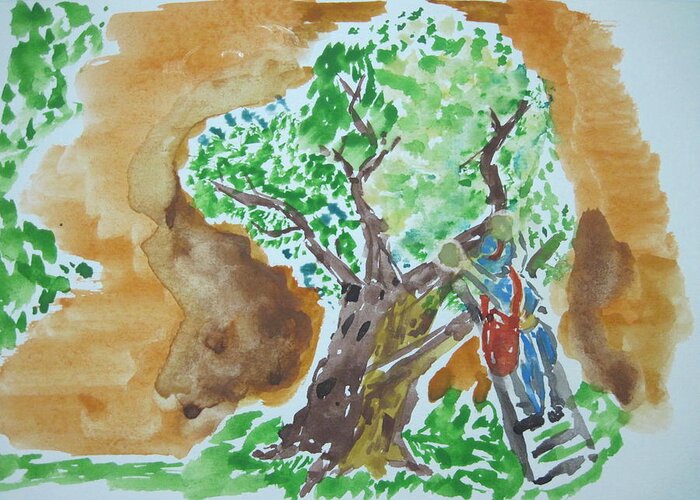 Landscape Greeting Card featuring the drawing Harvesting.water color 1992 by Dr Loifer Vladimir
