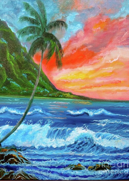 Sunset Greeting Card featuring the painting Hawaiian Sunset by Jenny Lee