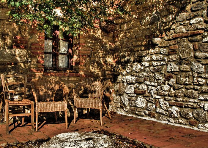 Hdr Greeting Card featuring the photograph HDR chairs by Andrea Barbieri