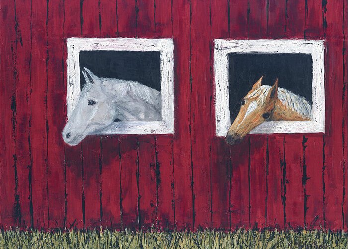 Horses Greeting Card featuring the painting He and She by Kathryn Riley Parker