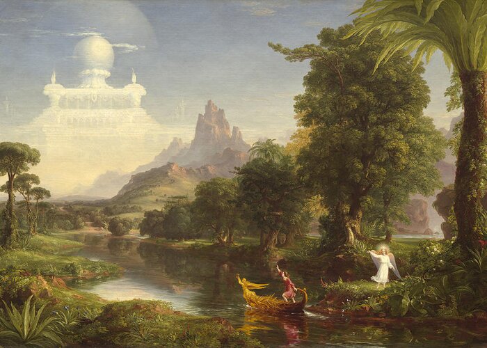 Thomas Cole Greeting Card featuring the painting He Voyage Of Life by MotionAge Designs