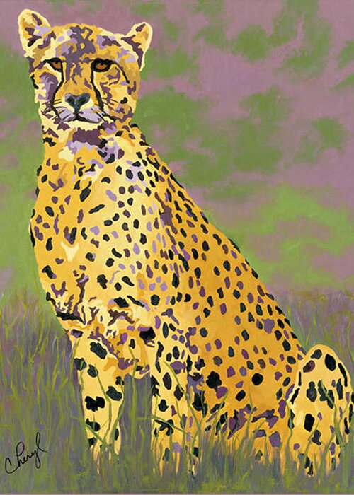 Cheetah Greeting Card featuring the painting He Who Scratched Me by Cheryl Bowman