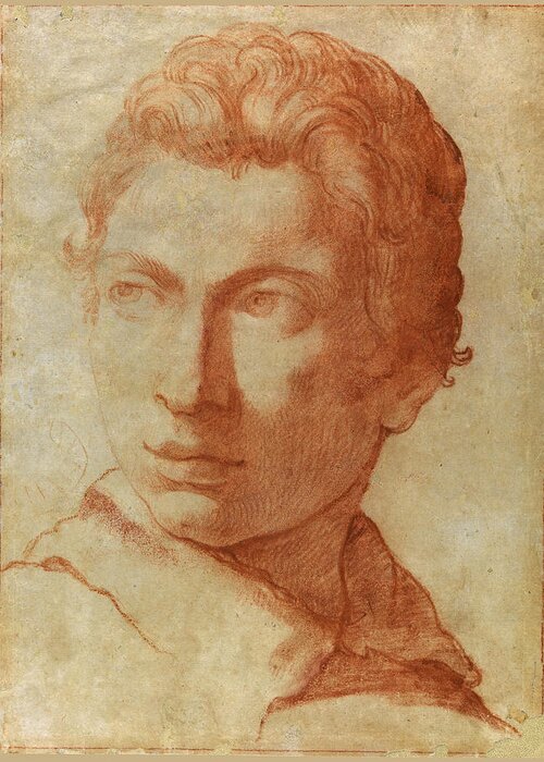 Alessandro Tiarini Greeting Card featuring the drawing Head of a young man by Alessandro Tiarini