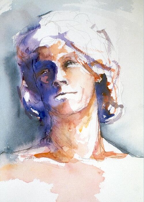 Headshot Greeting Card featuring the painting Head study 1 by Barbara Pease