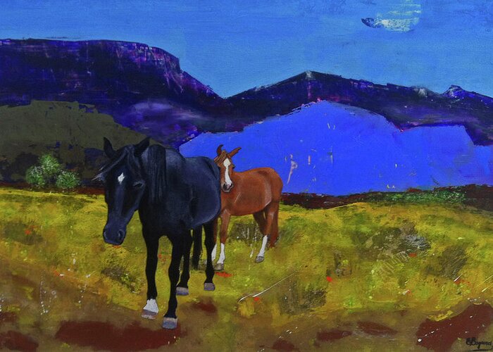 Blue Greeting Card featuring the painting Heading Home by Elizabeth Bogard