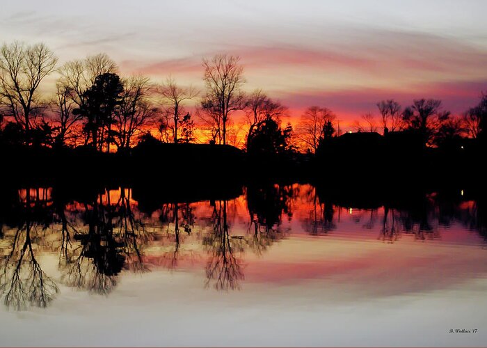 2d Greeting Card featuring the photograph Hearns Pond Dusk Silhouette by Brian Wallace