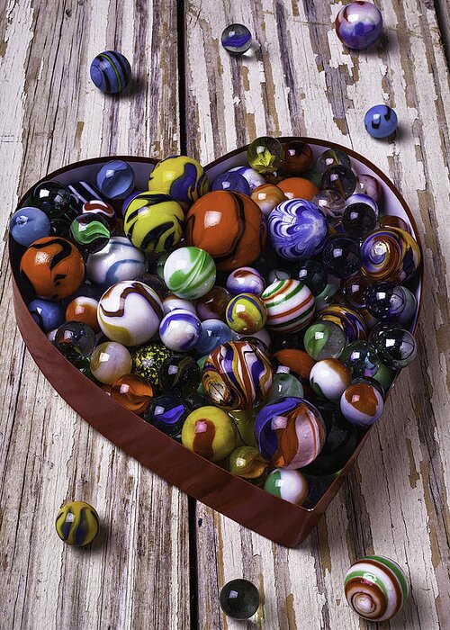 Marbles Greeting Card featuring the photograph Heart Box With Marbles by Garry Gay