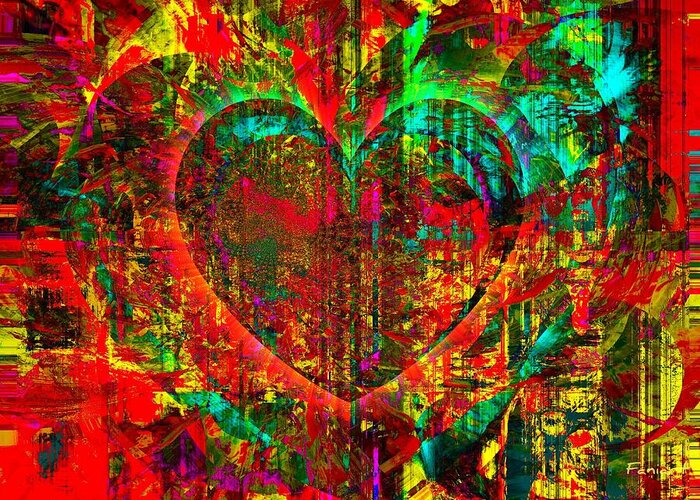 Faniart Greeting Card featuring the mixed media Heart in Flame by Fania Simon