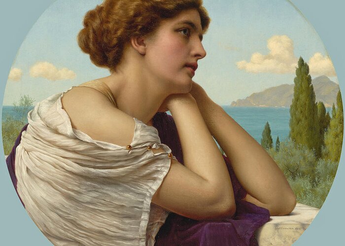 John William Godward Greeting Card featuring the painting Heart on her Lips and Soul within her Eyes by John William Godward