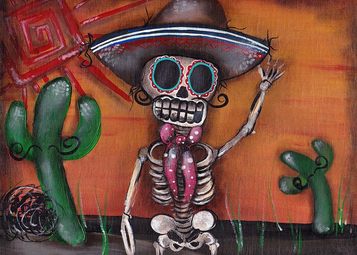 Day Of The Dead Greeting Card featuring the painting Heat Wave by Abril Andrade