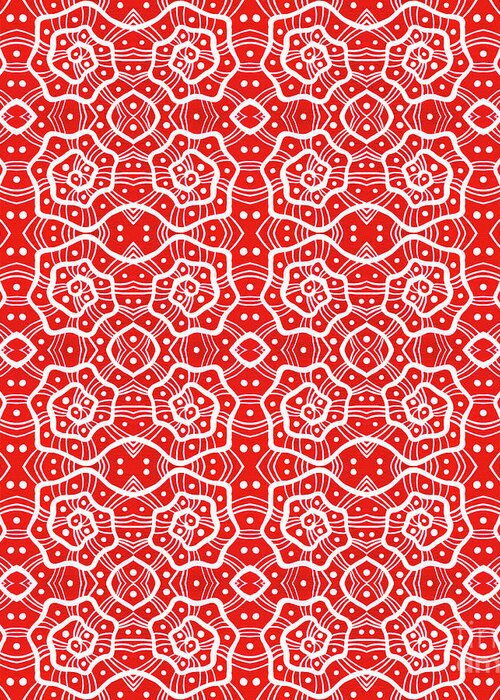 Red Greeting Card featuring the mixed media Helices in Red and White by Julia Khoroshikh