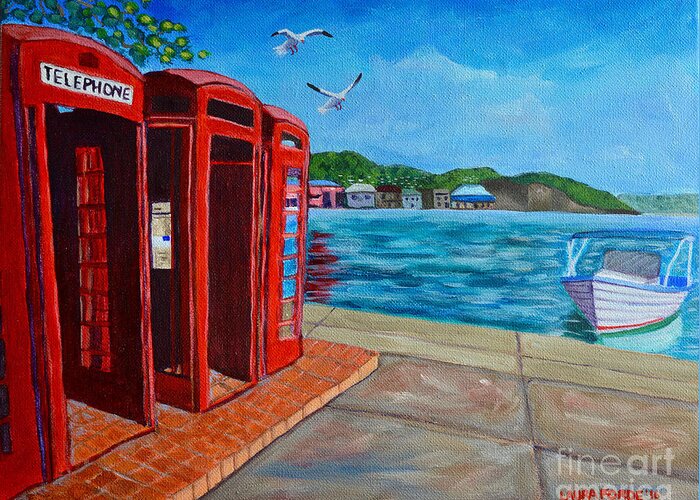 Grenada Greeting Card featuring the painting Hello, it's me, I'm on the Carenage by Laura Forde
