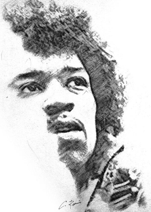 Jimmi Greeting Card featuring the drawing Hendrix by Charlie Roman
