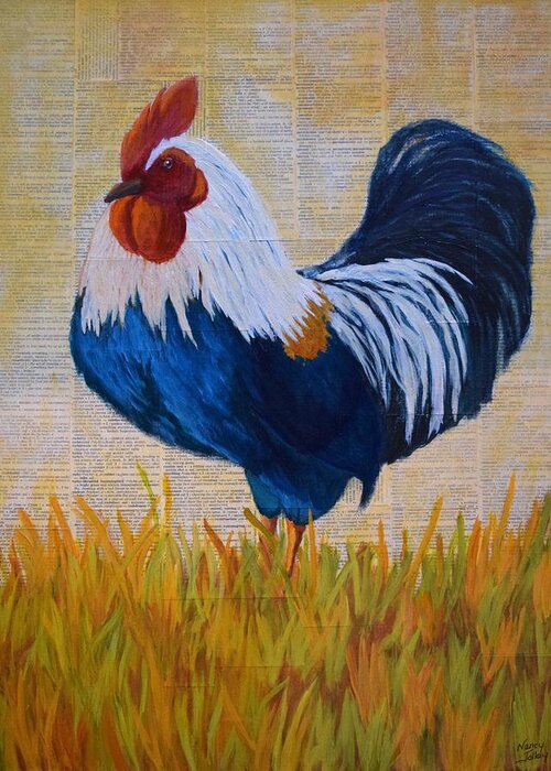 Rooster Greeting Card featuring the painting Henhouse Boss by Nancy Jolley
