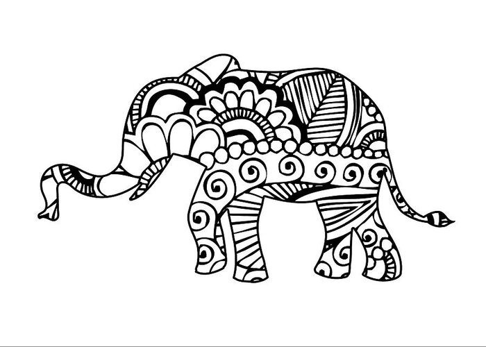 Henna Greeting Card featuring the digital art Henna Elephant 1 by Ricky Barnard