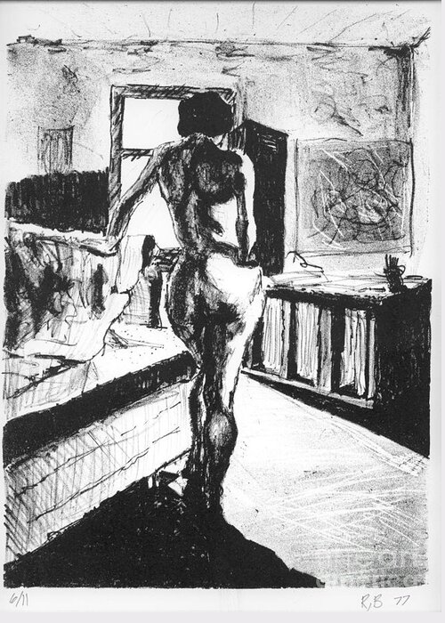 Lithograph Greeting Card featuring the mixed media Her Back by Ron Bissett