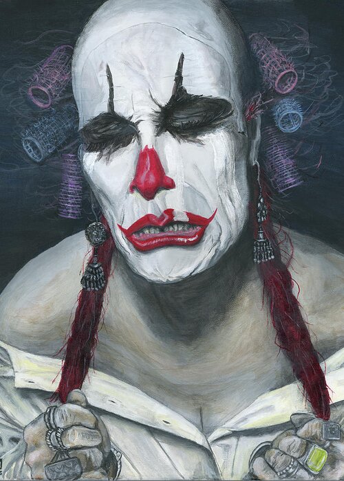 Clown Greeting Card featuring the painting Her Tears by Matthew Mezo