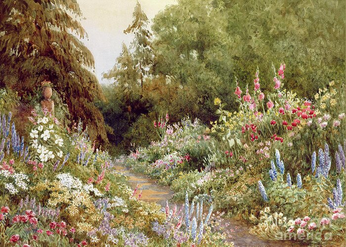 Herbaceous Greeting Card featuring the painting Herbaceous Border by Evelyn L Engleheart