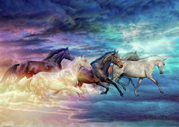 Horses Greeting Card featuring the digital art Herd of horses in pastel by Lilia D