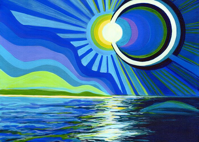 Total Solar Eclipse Greeting Card featuring the painting Here Come The Sun by Tanya Filichkin