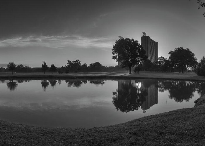 Houston Greeting Card featuring the photograph Hermann Park Sunrise Black and White by Joshua House