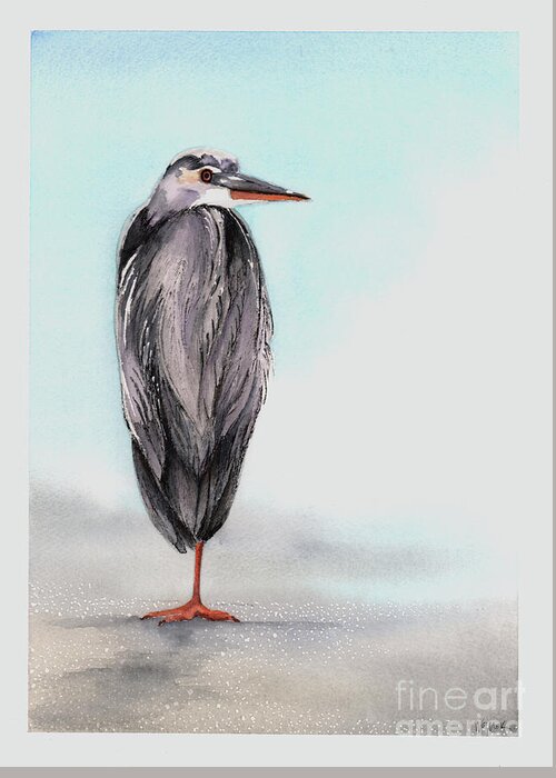 Heron Greeting Card featuring the painting Heron by Hilda Wagner