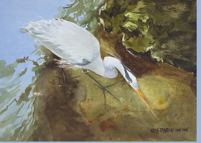Kris Parins Greeting Card featuring the painting Heron under the Bridge by Kris Parins