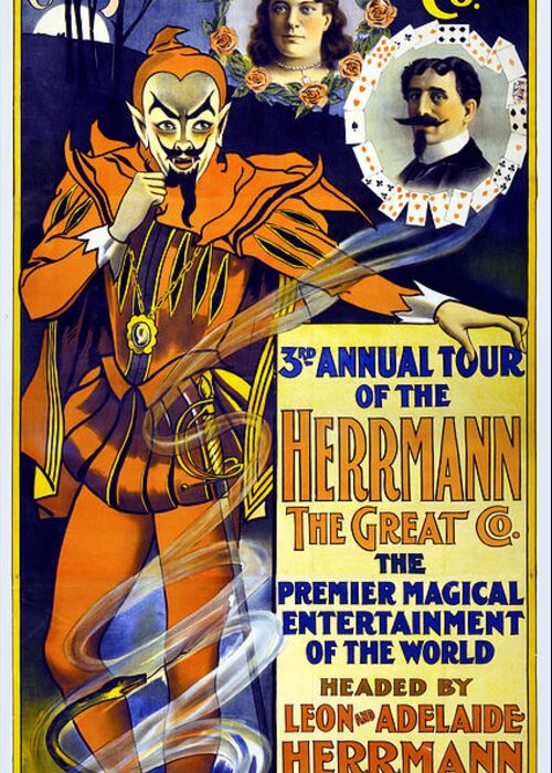 Herrmann Greeting Card featuring the painting Herrmann the Great 1898 Vintage Poster Restored by Vintage Treasure