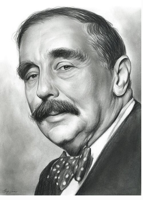 Literature Greeting Card featuring the drawing H.G. Wells by Greg Joens