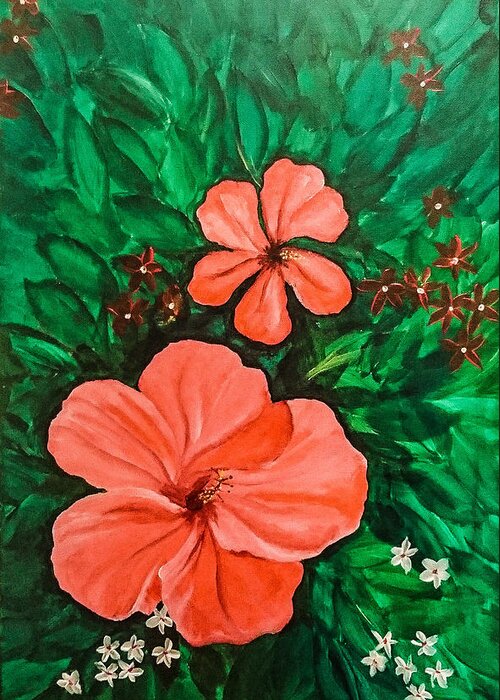 Hibiscus Greeting Card featuring the painting Hibiscus by Faashie Sha