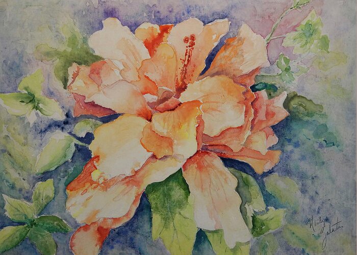 Floral Greeting Card featuring the painting Hibiscus by Marilyn Zalatan