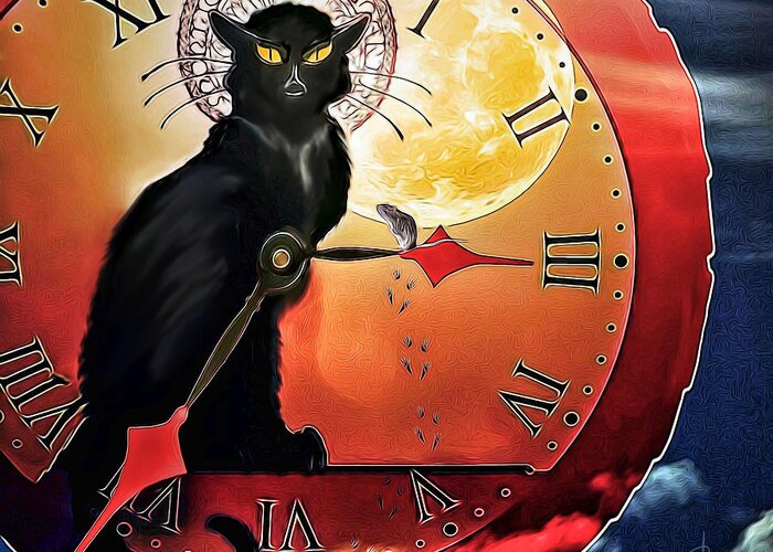 Cat Greeting Card featuring the digital art Hickory Dickory Dock by Pennie McCracken