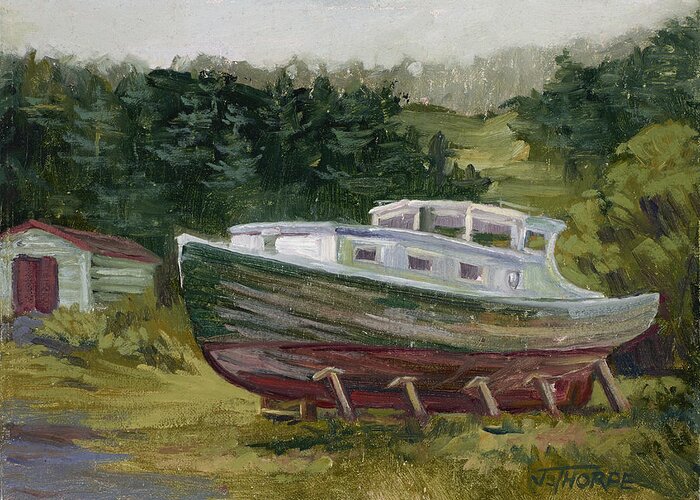 Boat Greeting Card featuring the painting High and Dry by Jane Thorpe