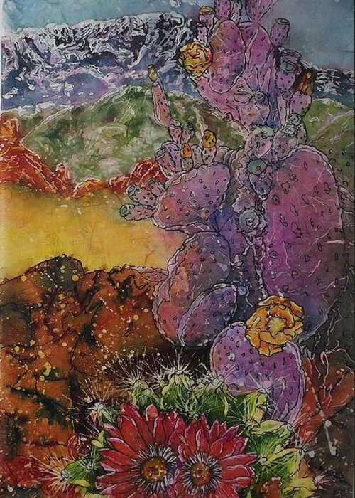Watercolor Batik Greeting Card featuring the mixed media High Desert Spring by Carol Losinski Naylor