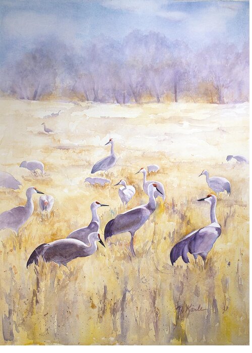 Sandhill Cranes Greeting Card featuring the painting High Plains Drifters by Marsha Karle