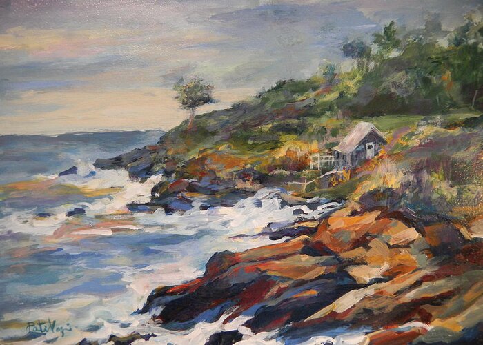 Rocks Greeting Card featuring the painting High Tide by Patricia Maguire