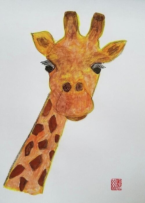 Giraffe Greeting Card featuring the painting Higher Perspective by Margaret Welsh Willowsilk