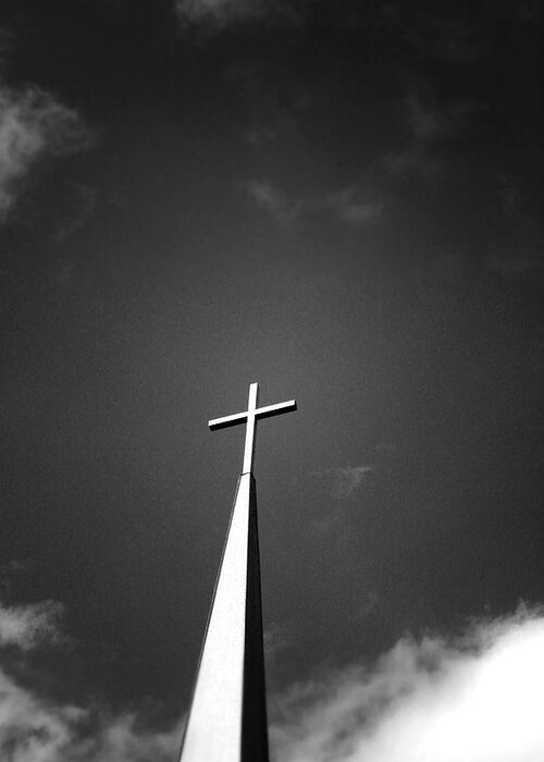 Church Greeting Card featuring the photograph Higher to Heaven - Black and White Photography by Linda Woods by Linda Woods