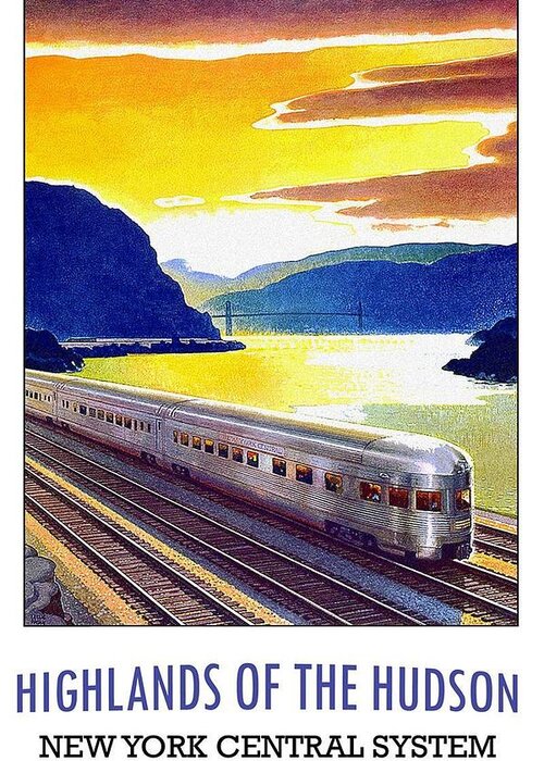 Hudson Greeting Card featuring the mixed media Highlands of the Hudson - New York Central System - Retro travel Poster - Vintage Poster by Studio Grafiikka