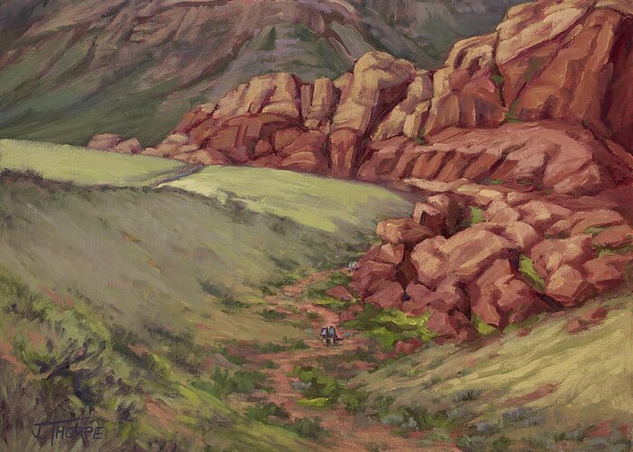 Canyon Greeting Card featuring the painting Hikers Red Rock Canyon by Jane Thorpe