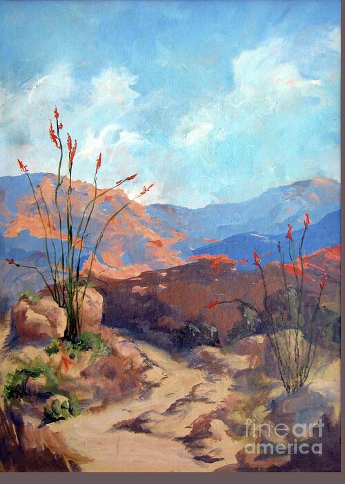 Framed Desert Scape Greeting Card featuring the painting Hiking the Santa Rosa Mountains by Maria Hunt