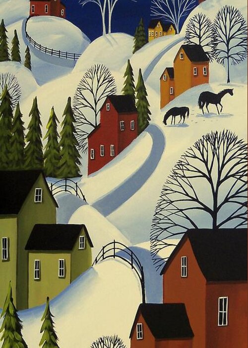 Winter Greeting Card featuring the painting Hills Of Winter - snow landscape by Debbie Criswell