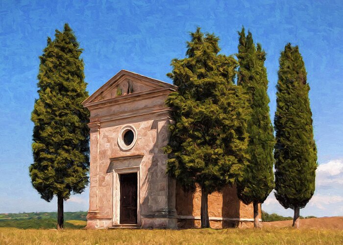 Italy Greeting Card featuring the painting Hilltop Chapel Tuscany by Dominic Piperata