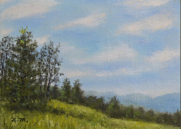 Mountains Greeting Card featuring the painting Hilltop Meadow by Kathleen McDermott