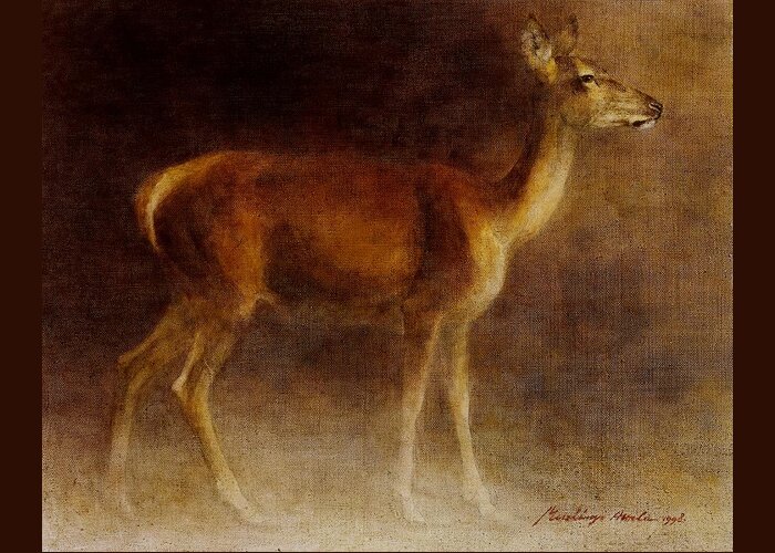 Hind Greeting Card featuring the painting Hind by Attila Meszlenyi